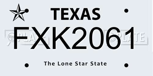 FXK2061 Texas License Plate
