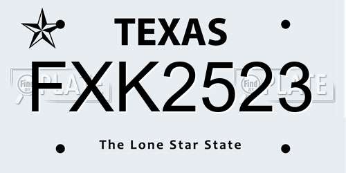 FXK2523 Texas License Plate