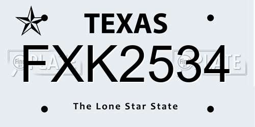 FXK2534 Texas License Plate