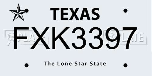 FXK3397 Texas License Plate