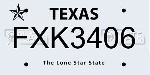 FXK3406 Texas License Plate