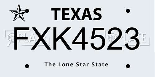 FXK4523 Texas License Plate