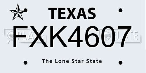 FXK4607 Texas License Plate
