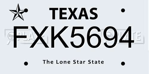 FXK5694 Texas License Plate