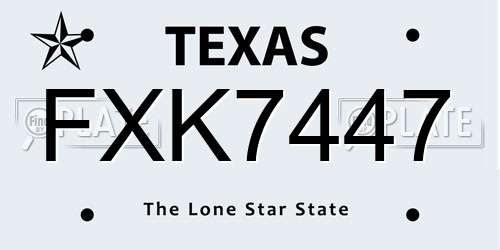 FXK7447 Texas License Plate