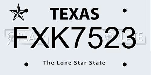 FXK7523 Texas License Plate