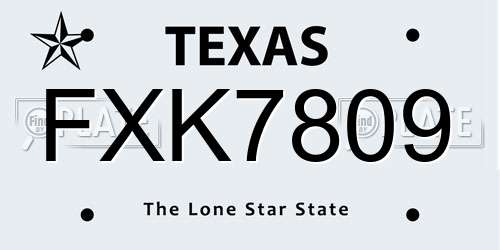 FXK7809 Texas License Plate