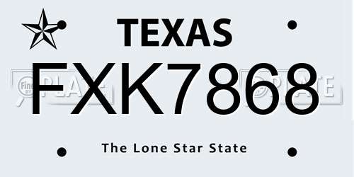 FXK7868 Texas License Plate
