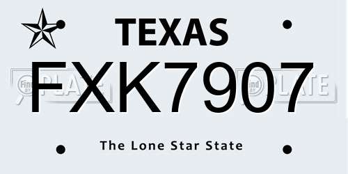 FXK7907 Texas License Plate