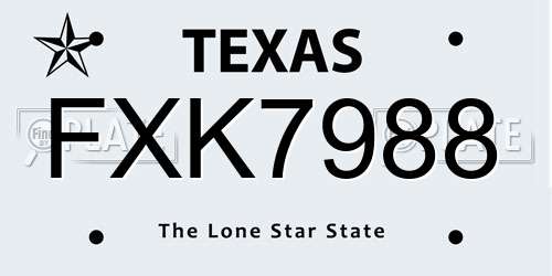 FXK7988 Texas License Plate
