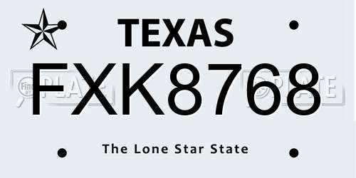 FXK8768 Texas License Plate