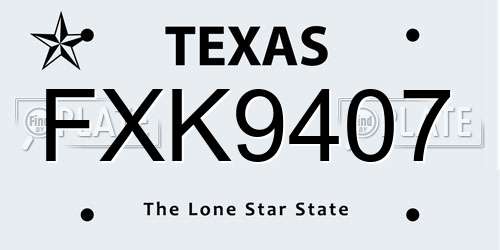 FXK9407 Texas License Plate