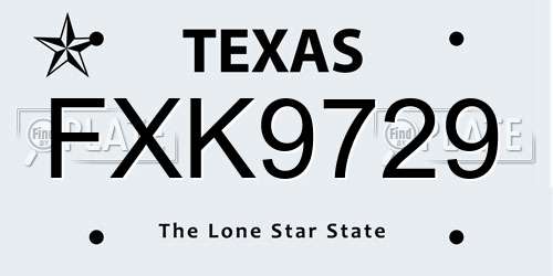 FXK9729 Texas License Plate