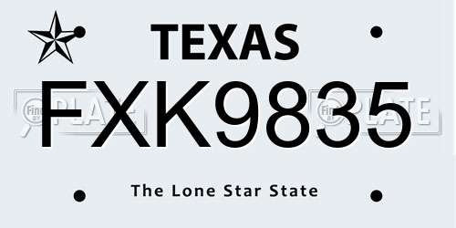 FXK9835 Texas License Plate