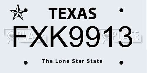FXK9913 Texas License Plate