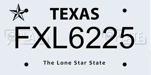 FXL6225 Texas License Plate