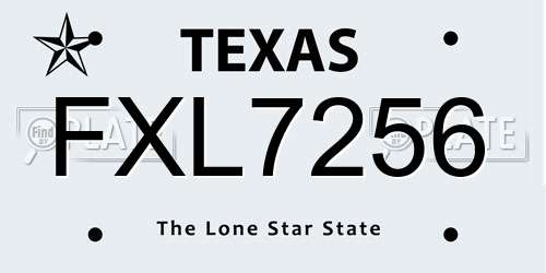 FXL7256 Texas License Plate