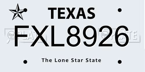 FXL8926 Texas License Plate