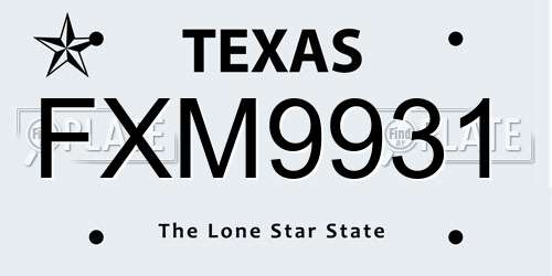 FXM9931 Texas License Plate