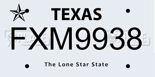 FXM9938 Texas License Plate