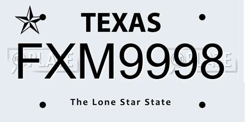 FXM9998 Texas License Plate