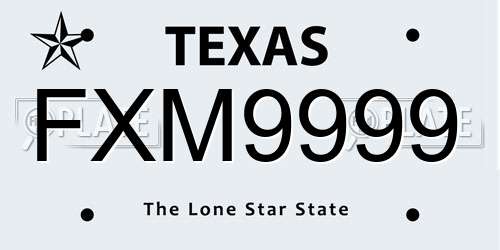 FXM9999 Texas License Plate