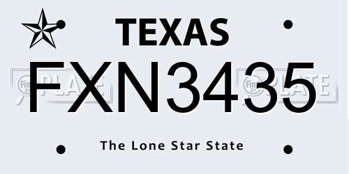 FXN3435 Texas License Plate