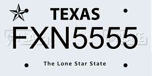 FXN5555 Texas License Plate