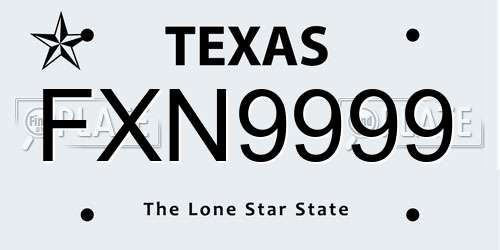 FXN9999 Texas License Plate