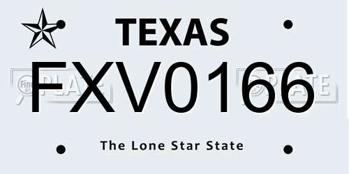 FXV0166 Texas License Plate
