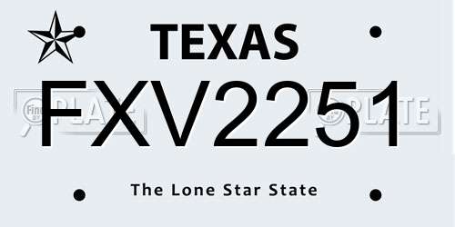 FXV2251 Texas License Plate