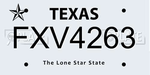 FXV4263 Texas License Plate