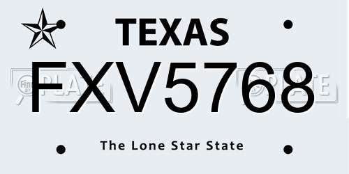 FXV5768 Texas License Plate