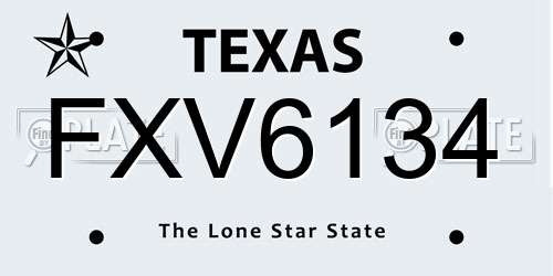 FXV6134 Texas License Plate