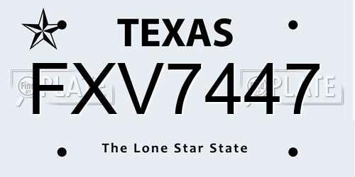 FXV7447 Texas License Plate