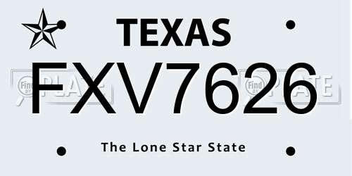 FXV7626 Texas License Plate