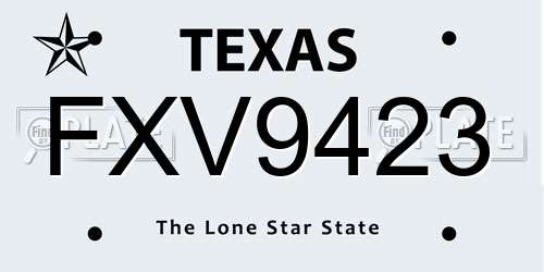 FXV9423 Texas License Plate