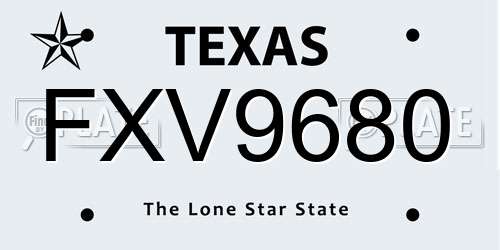 FXV9680 Texas License Plate