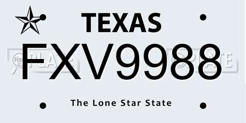 FXV9988 Texas License Plate