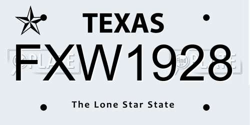 FXW1928 Texas License Plate