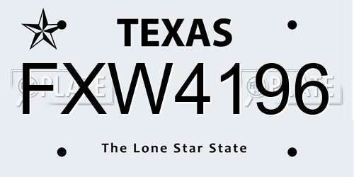 FXW4196 Texas License Plate