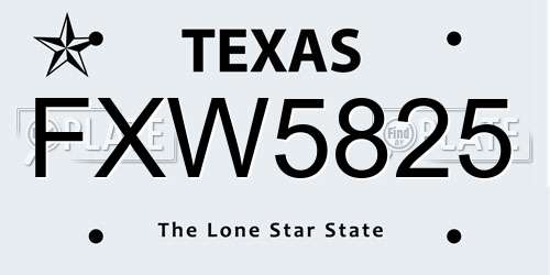 FXW5825 Texas License Plate