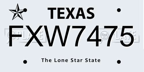 FXW7475 Texas License Plate