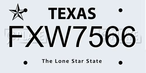 FXW7566 Texas License Plate