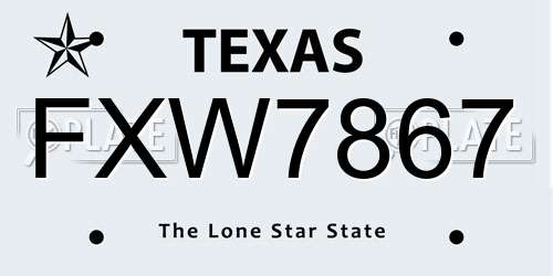 FXW7867 Texas License Plate