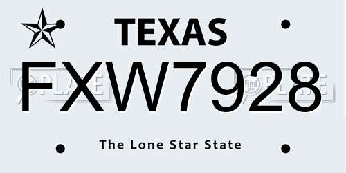 FXW7928 Texas License Plate