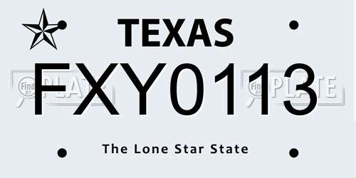 FXY0113 Texas License Plate