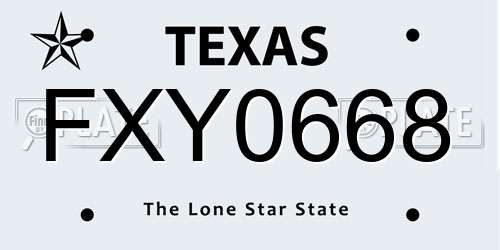 FXY0668 Texas License Plate