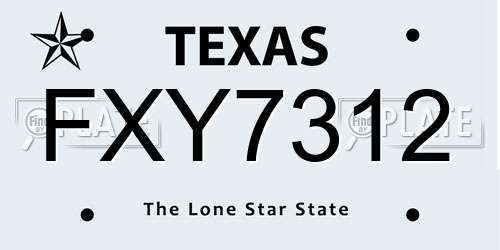 FXY7312 Texas License Plate