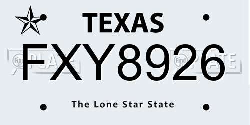 FXY8926 Texas License Plate